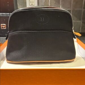 Authentic Hermes Black Canvas Toiletry Bag